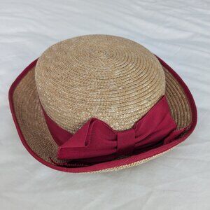 Laura Ashley straw hat with red grosgrain ribbon from the 90s